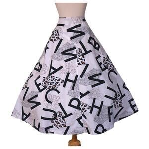 Vintage 80s does 50s Upper Class Novelty Print Alphabet Letter Fit n Flare Skirt